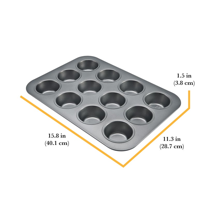 Chicago Metallic Commercial II Non-Stick 12-Cup Muffin Pan. Make muffins, cupcakes, mini quiches, egg cups, and more, 15.8 L x 11.3 W x 1.5 H; - Image 2